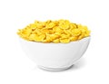 Cornflakes in ceramic bowl. Corn cereals