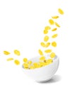 Cornflakes in ceramic bowl. Corn cereals