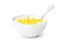 Cornflakes in ceramic bowl with spoon. Corn cereals Royalty Free Stock Photo