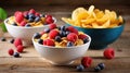 Cornflakes with fresh berries in bowl