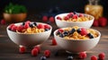 Cornflakes with fresh berries in bowl