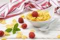 Cornflakes with fresh berries raspberry Royalty Free Stock Photo