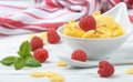 Cornflakes with fresh berries raspberry Royalty Free Stock Photo