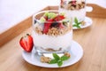 Cornflakes with fresh fruits and yogurt Royalty Free Stock Photo