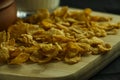 Cornflakes on the kitchen board Royalty Free Stock Photo