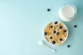 cornflakes with milk and blueberries Royalty Free Stock Photo