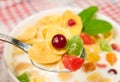 Cornflakes with milk, fruit and berries Royalty Free Stock Photo