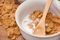 Cornflakes with milk in the white bowl Royalty Free Stock Photo