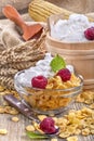 Cornflakes with raspberries Royalty Free Stock Photo