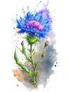 Cornflower over dramatic watercolor splash background. Generative AI illustration
