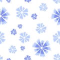 Cornflower seamless pattern of blue flowers, abstract vector floral print. Seamless simple blue white knapweed pattern