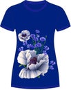 Cornflowers are white poppies. Blue background, trendy color 2020.
