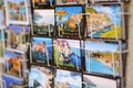CORNIGLIA, ITALY - NOVEMBER 20, 2018: Postcards from Cinque Terre displayed at souvenir shop