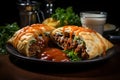 Cornish pasty in a plate famous English dish Royalty Free Stock Photo