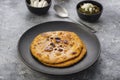 Cornmeal breads and  mustard leaves curry, famous Indian food specially prepared in winters, makki ki roti - sarson ka saag Royalty Free Stock Photo