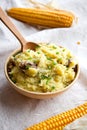 Cornmeal mush with meat and onion Royalty Free Stock Photo
