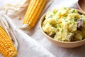 Cornmeal mush with meat and onion Royalty Free Stock Photo