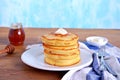 Cornmeal pancakes on a white plate