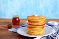 Cornmeal pancakes on a white plate