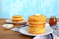 Cornmeal pancakes on a white plate