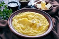 Cornmeal polenta with melting butter in a bowl Royalty Free Stock Photo