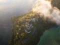 Cornstein Medieval castle in South Moravia region during amazing sunrise, Czech republic, Europe. Aerial drone view. Summer Royalty Free Stock Photo