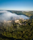 Cornstein Medieval castle in South Moravia region during amazing sunrise, Czech republic, Europe. Aerial drone view. Summer Royalty Free Stock Photo