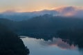 Cornstein Medieval castle in South Moravia region during amazing sunrise, Czech republic, Europe. Aerial drone view. Summer time Royalty Free Stock Photo