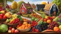 Cornucopia of fruits and vegetables in the village in autumn season.Thanksgiving or fall harvest festival. Royalty Free Stock Photo