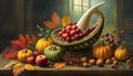 cornucopia full of harvest vegetables and fruits Royalty Free Stock Photo