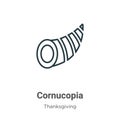 Cornucopia outline vector icon. Thin line black cornucopia icon, flat vector simple element illustration from editable Royalty Free Stock Photo