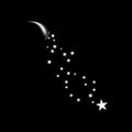 A cornucopia shoots a white star. Fireworks star random source of flow. Shooting star. Stars on a black background
