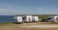 Motorhomes parked overlooking the sea in Cornwall UK