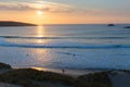 Cornwall sunset surfers surfing Crantock bay and beach North Cornwall England UK near Newquay