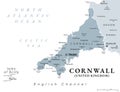 Cornwall, ceremonial county in England, UK, gray political map Royalty Free Stock Photo