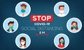 Social distancing. Stop coronavirus.COVID-19. People wearing mask. People in medical protective mask. Web banner. Social media res