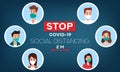 Social distancing. Stop coronavirus.COVID-19. People wearing mask. People in medical protective mask. Web banner. Social media res Royalty Free Stock Photo