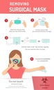 How to wear medical mask properly. Step by step infographic, Mask Virus outbreak prevention, and pollution protection.
