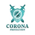 Corona Covid-19, shield, protection, immune vector logo symbol.