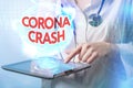 Corona crash - hand-drawn graph on chalkboard showing stock market collapse or financial economy crisis caused by coronavirus