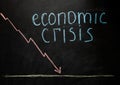 Corona crash hand-drawn graph on chalkboard showing stock market collapse or financial economy crisis caused by coronavirus.