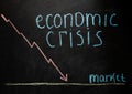 Corona crash hand-drawn graph on chalkboard showing stock market collapse or financial economy crisis caused by coronavirus.