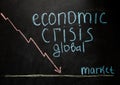 Corona crash hand-drawn graph on chalkboard showing stock market collapse or financial economy crisis caused by coronavirus.