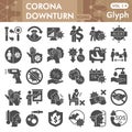 Corona downturn solid icon set, Economic crisis and coronavirus symbol collection or sketches. Global covid-19 outbreak Royalty Free Stock Photo