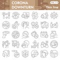 Corona downturn thin line icon set, crisis and coronavirus symbols collection or sketches. Global covid-19 outbreak Royalty Free Stock Photo