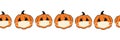 Corona Halloween Pumpkin Seamless Vector Border. Pumpkins wearing face masks repeating pattern. Covid-19 virus Royalty Free Stock Photo