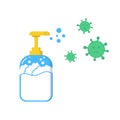 Liquid soap destroy virus bacteria concept cartoon