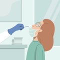 Young woman taking coronavirus test with nasal swab probe in hospital laboratory. Royalty Free Stock Photo