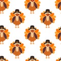 Corona Thanksgiving Turkey Seamless Vector Pattern. Turkeys wearing face masks. Covid 19 virus autumn background. For