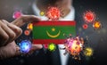 Corona Virus Around Mauritania Flag. Concept Pandemic Outbreak in Country